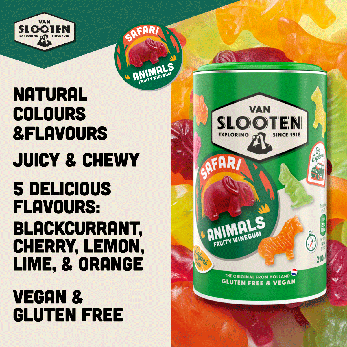 Safari Animals Fruity Gummies 210g Travel Tin