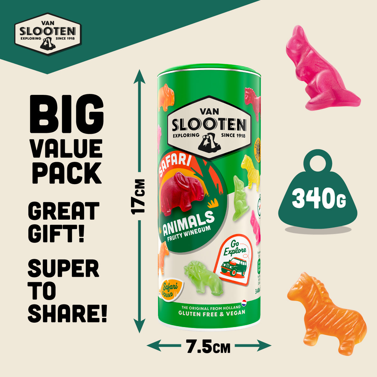 Safari Animals Fruity Gummies 340g Travel Tube